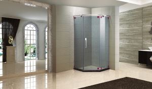 Rammeløs neo vinkel brusebad kabinet hjørne dør med 1/4 tommer glas drejedør med rustfrit stål hardware (KK3627)